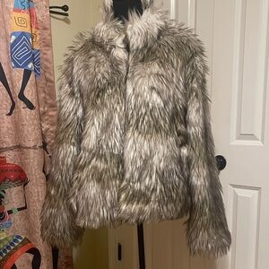 Fashion Nova Faux Fur Teddy Jacket - Gray